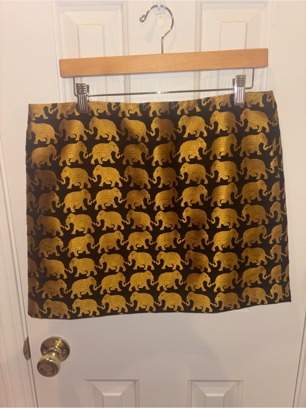 J. Crew Gold Elephant Mini Skirt on Navy